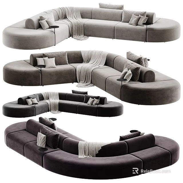 Modern Irregular Shaped Sofa Design With Throw Pillows And Blanket In Living Room 3d model 