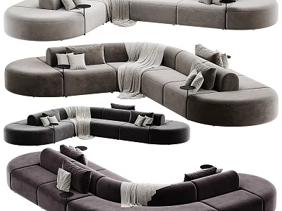 Modern Irregular Shaped Sofa Design With Throw Pillows And Blanket In Living Room 3d model