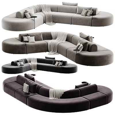 Modern Irregular Shaped Sofa Design With Throw Pillows And Blanket In Living Room 3d model