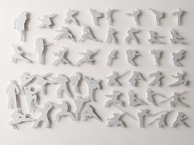 Creative Dynamic Human Silhouette Wall Decor With Multiple White Figure Poses For Interior 3d model