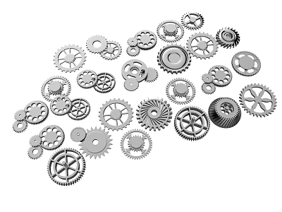 Different Sizes And Shapes Of Metal Gears Mechanical Parts Arrangement Engineering Design 3d model