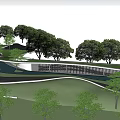 Modern Building Exterior Wall With Curved Design And Wooden Panels Glass Elements Grass And Pool