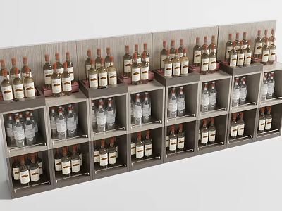 Organized Wine Cabinet With Multiple Shelves And Various Bottles On 3d model