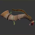 Decorative Horn Shaped Household Item With Golden Accents And Red Leather Strap