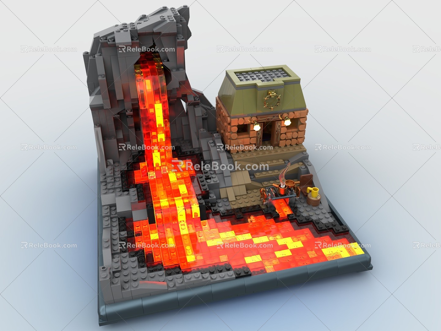 LEGO Toy Building Blocks Magma Lava Hell Scene Altar 3d model