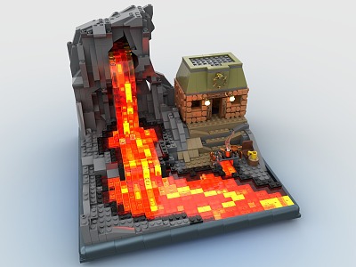 LEGO Toy Building Blocks Magma Lava Hell Scene Altar 3d model