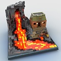 LEGO Toy Building Blocks Magma Lava Hell Scene Altar 3d model