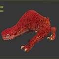 Red Dinosaur Game Movie Character With Scales Claws Green Eyes Fierce Crawling Stance