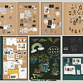 Multiple Cork Boards Wall With Photos Cards Notes And Chalkboard Doodles Charts
