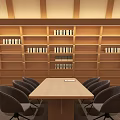 Book Art Library Space With Arched Ceiling Bookshelves Long Table And Chairs 3d model