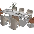 Light Luxury Dining Table and Chair Combination Dining Table and Chair Dining Table Dining Chair Plant Decoration Long Table 3d model