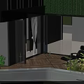 Modern Balcony With Glass Doors Wooden Flooring Black Lounge Chair And Green Plants