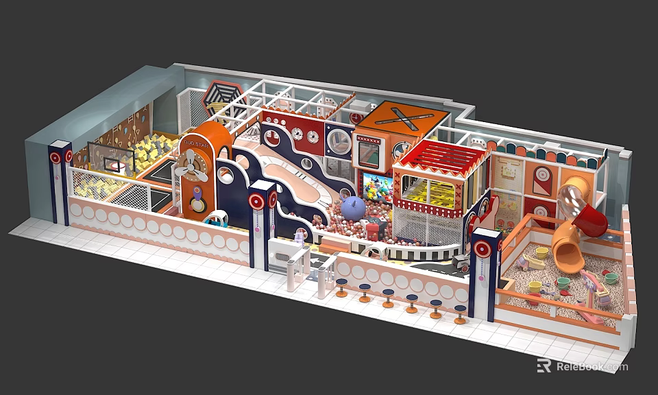 Indoor Kids Playground with Colorful Slides Climbing Structures and Decorative Elements 3d model