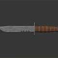 Tactical Serrated Survival Knife With Blue Blade Brown Striped Wooden Handle And Metal End