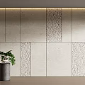 Modern Textured Feature Wall Design With Stone Panels And Potted Plant Accent