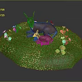 Decorative Antelope Scene With Green Grassy Base White Flowers And Orange Mushrooms