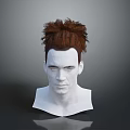 3D Rendered White Human Head Model With Brown Messy Fluffy Hair And Gray Background