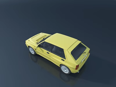 Yellow Hatchback Car With Silver Alloy Wheels And Shiny Exterior Top View 3d model