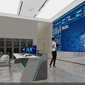 Modern Control Room With Large Digital Screen Data Visualization Control Desk And Server Racks