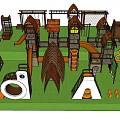 Kids Play Area With Slides Climbing Structures Tunnel And Wooden Play Elements