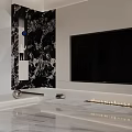 Modern Living Dining Room Interior Design With Blue Chair Sofa And Marble Decoration