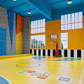 Vibrant Indoor Fitness Training Space With Colorful Blocks Green Turf And Large Windows