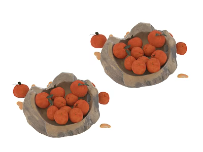 Fresh Oranges in Stone Bowls Filled with Scattered Oranges and Almonds 3d model