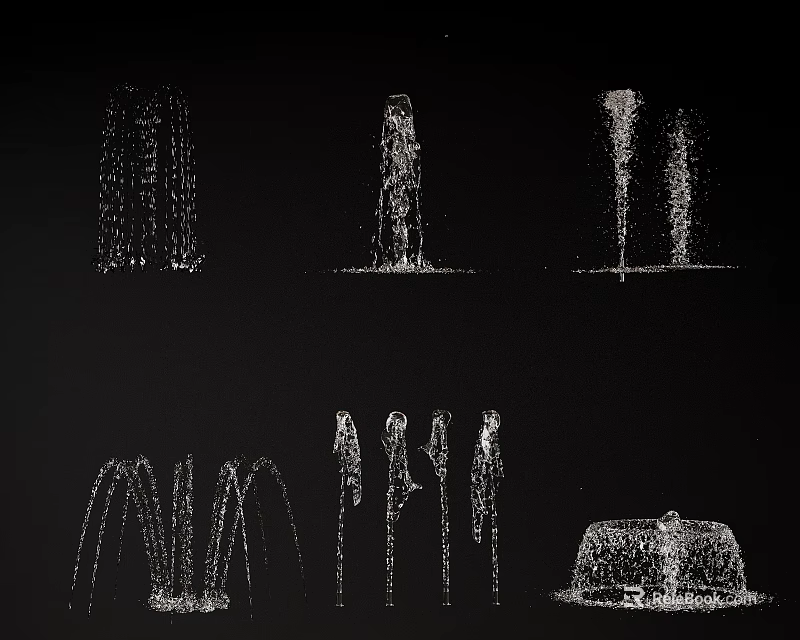 Various Decorative Water Fountain Designs With Different Spray Patterns And Water Jets 3d model 