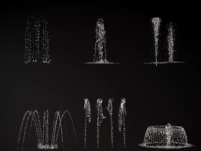 Various Decorative Water Fountain Designs With Different Spray Patterns And Water Jets 3d model