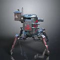 Gray And Red Multi Legged Mechanical Robot With Metal Structure And Warning Sign 3d model