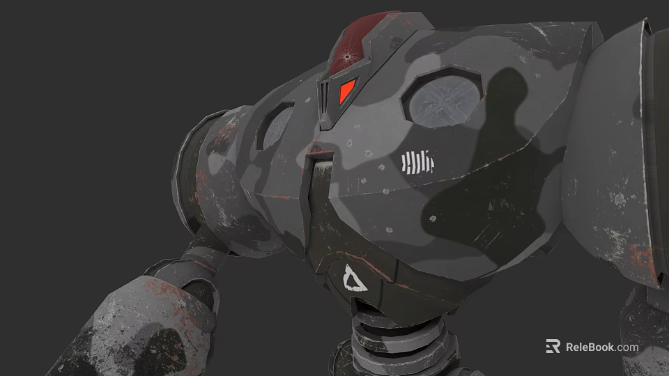 Camouflage Robot Game Movie Character With Red Eye And Worn Mechanical Parts 3d model 