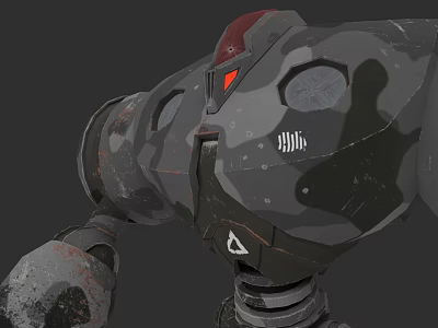 Camouflage Robot Game Movie Character With Red Eye And Worn Mechanical Parts 3d model
