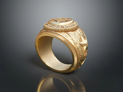 Elegant Gold Ring With Intricate Engraved Patterns And Decorative Top For Daily Use 3d model