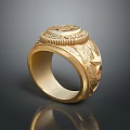 Elegant Gold Ring With Intricate Engraved Patterns And Decorative Top For Daily Use 3d model