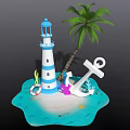 Nautical Ocean Scene With Blue Lighthouse Palm Tree Anchor And Starfish 3d model