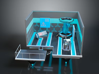Cartoon Scene Futuristic Lab Room With Hexagonal Walls Circular Device And Platform 3d model