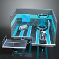 Cartoon Scene Futuristic Lab Room With Hexagonal Walls Circular Device And Platform 3d model