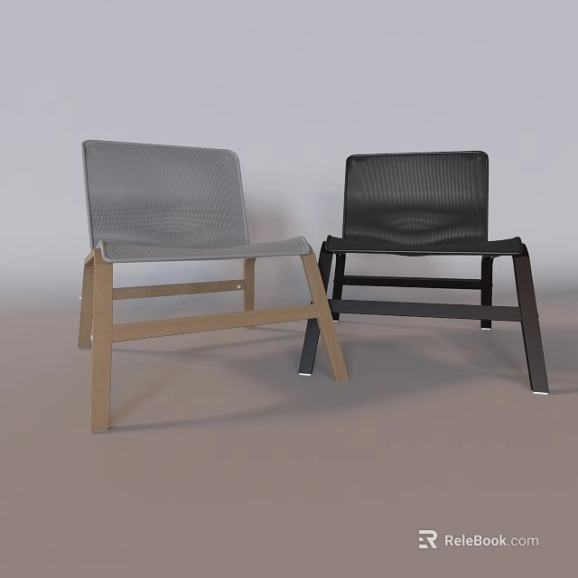 Modern Light Gray and Black Leisure Chairs with Woven Back and Seat and Wooden Legs 3d model 