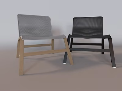 Modern Light Gray and Black Leisure Chairs with Woven Back and Seat and Wooden Legs 3d model