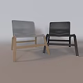 Modern Light Gray and Black Leisure Chairs with Woven Back and Seat and Wooden Legs