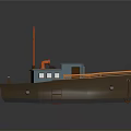 Small Fishing Boat With Blue Cabin Orange Railings And Wooden Deck Ladder