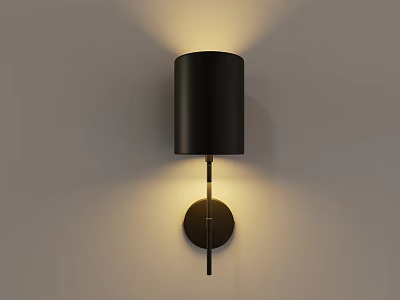 Modern Black Wall Sconce with Cylindrical Shade Mounted on Wall and Warm Lighting Effect 3d model