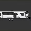 Modern White RV Trailer With Black Accents Windows And Roof Equipment