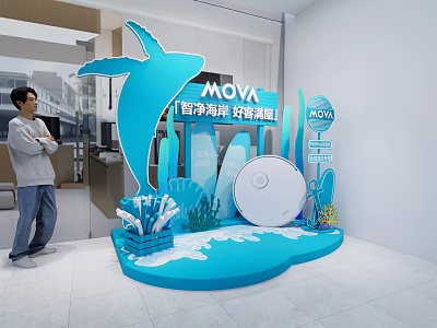 Blue Ocean Themed Photo Check in Spot With Moya Dolphin Coral And Waves 3d model