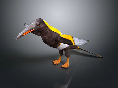 Colorful Flying Bird with Black Yellow White Feathers Long Beak and Orange Feet 3d model