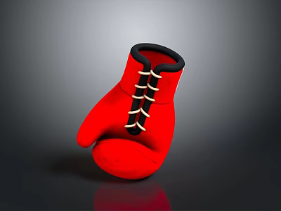 Red Boxing Glove With Black Trim And White Laces For Daily Use 3d model