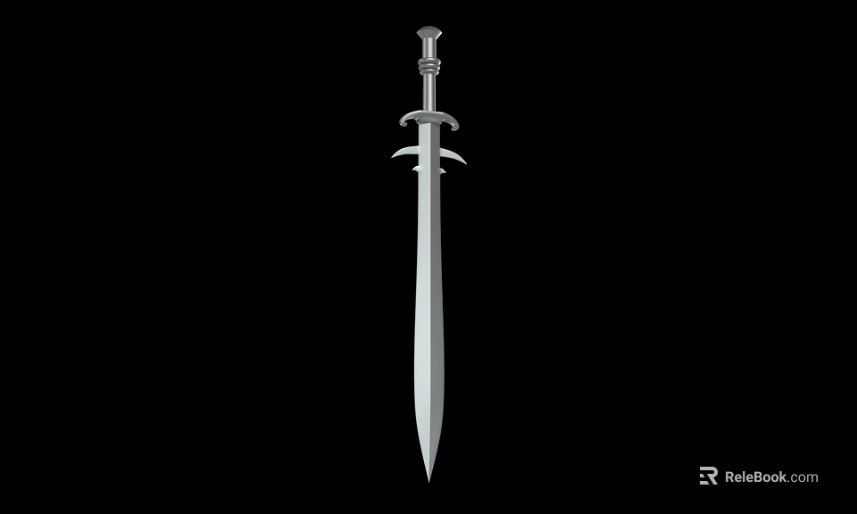 Medieval Long Sword With Metal Hilt Crossguard And Sharp Silver Blade Isolated On Black Background 3d model 