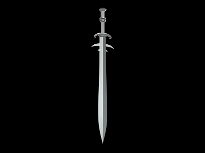 Medieval Long Sword With Metal Hilt Crossguard And Sharp Silver Blade Isolated On Black Background 3d model