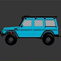 Blue Modified Off Road SUV Featuring Roof Rack And Large Tires
