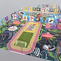 Vibrant Indoor Playground Featuring Colorful Walls Running Track Soccer Field And Climbing Structures
